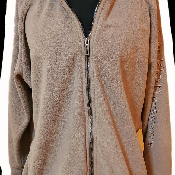 Calvin Klein Performance 1X Light Gray/Brown Full-Zip Long Sleeve Fleece Hoodie - Picture 11 of 15